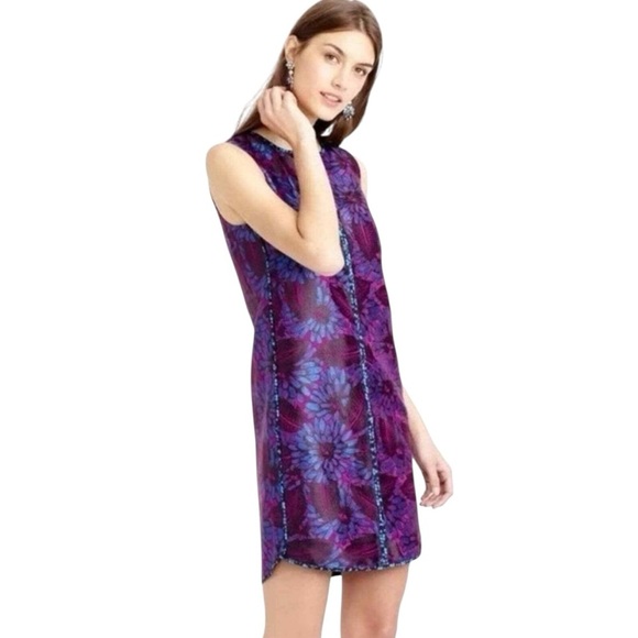 J. Crew Sleeveless Shift Dress in Midnight Floral Jacquard Purple Size 4 #1752 - Picture 2 of 10